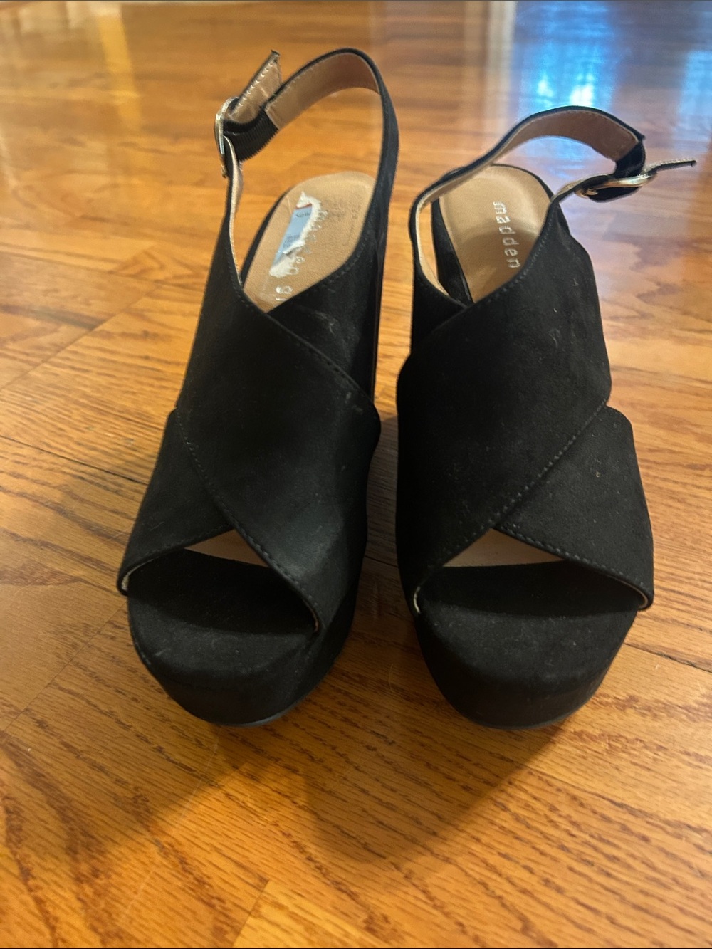 Madden Girl Black Crisscross Platform Slingback Heels